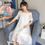 仙夢(mèng)莎 公主睡裙女宮廷蕾絲網(wǎng)紗純棉長(zhǎng)袖睡衣仙女長(zhǎng)裙秋春夏女士家居服 8820 白色 M