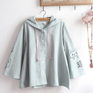 賢語(yǔ)男女通用款青少年春秋日系森女軟妹斗篷學(xué)生可愛(ài)喇叭袖連帽薄外套 綠色 (商城品質(zhì)) L