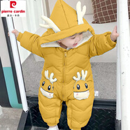 皮爾卡丹（pierre cardin）2025新生嬰兒冬季外出抱衣冬天加厚衣服棉服小寶寶保暖連帽連體衣 鹿角黃色 加絨加厚暗扣開(kāi)檔 90cm 90(建議12-24個(gè)月)