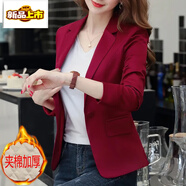 初徑小個(gè)子短款小西裝女韓版春秋季加棉加厚修身休閑西服外套上衣女 加棉加厚酒紅色(10度以上天氣) XL(尺碼偏小建議拍大一號(hào))
