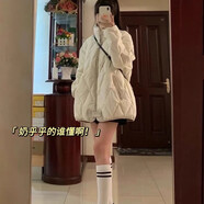 億梵莎（YIFANSHA）棉服外套秋冬款女2023新款冬季韓系寬松顯瘦百搭菱格羽棉襖絨服女 米白色 均碼【可備注碼數】