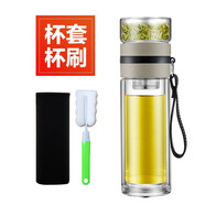 慕馨（moosen）玻璃杯茶水分離杯大容量雙層玻璃泡茶杯男士家用耐高溫水杯定制 儒雅灰+杯套杯刷450ml