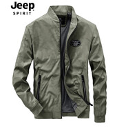 JEEP SPIRITJEEP 吉普夾克男士春秋新款立領(lǐng)韓版迷彩飛行員服青年棒球服男裝 軍綠色 XL