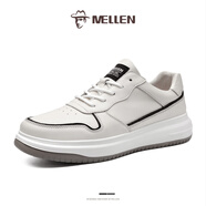 名郎 MELLEN男鞋板鞋2025新款頭層牛皮小白鞋時(shí)尚輕便防滑耐磨休閑皮鞋 白色 40