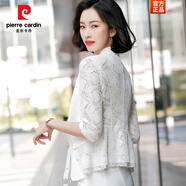 皮爾卡丹（pierre cardin）時(shí)尚顯瘦薄款小西裝外套女感2025夏季新款休閑小個(gè)子短款西服 2303-白色蕾絲西裝 M