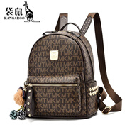 【特價(jià)撿漏】袋鼠香港潮牌女士真牛皮雙肩包字母印花少女生旅行背包 咖啡色大號 長(cháng)寬高26*17*30cm