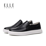 ELLE HOMME休閑鞋款透氣樂(lè)福鞋牛皮一腳蹬系列休閑皮鞋開(kāi)車鞋豆豆鞋 黑色升級(jí)版HJH23221000 38 偏大建議拍下一碼