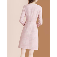 皮爾卡丹（pierre cardin）女神范長袖圓領(lǐng)毛呢連衣裙2025年冬季新款氣質(zhì)收腰小香風(fēng)小個子裙 粉色 L 建議105-115斤