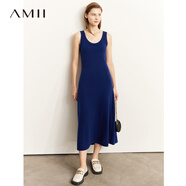 AMII年秋新款高領(lǐng)蝙蝠袖毛衣U領(lǐng)背心連衣裙套裝女時尚兩件套 藍(lán)色連衣裙 L