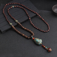 皕寶樓簡(jiǎn)約百搭民族風(fēng)毛衣鏈長(cháng)款佛珠項鏈男女復古高檔木質(zhì)棉麻配飾掛件 佛頭荷木珠 木珠鏈