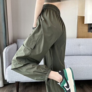 浪莎冰絲速干工裝褲女夏季薄款2025新款高腰顯瘦防曬休閑運動哈倫褲子 橄欖綠【商城優(yōu)質(zhì)版】 L 【推薦115-130斤】