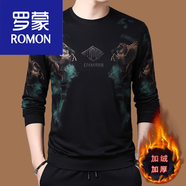 羅蒙（ROMON）男裝秋冬款棉男士T恤長(cháng)袖打底polo網(wǎng)球衫寬松加絨加厚t恤男潮流 9921綠馬加絨 收藏店鋪優(yōu)先發(fā)貨