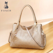 金狐貍包包女 女包 大氣時(shí)尚鎖鏈紋牛皮單肩包 新款大容量手提斜挎包 金色