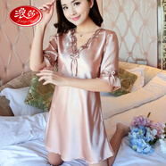 浪莎時(shí)尚睡裙女夏冰絲家居服連衣裙薄款短袖大碼絲質(zhì)睡衣女夏天睡裙 091#咖啡色裙[優(yōu)質(zhì)面料] M [80~100斤]