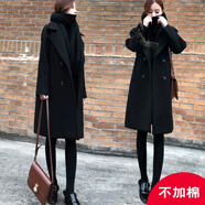 SXA香港潮牌毛呢外套女秋冬新款小個(gè)子呢子大衣赫本風(fēng)氣質(zhì)雙排扣外套 黑色 M