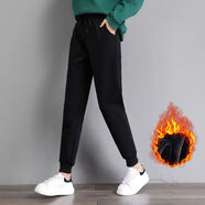 利比吉純棉運動(dòng)褲女士秋冬休閑寬松高腰顯瘦學(xué)生束腳衛褲百搭ins哈倫褲 黑色【冬】 M （建議80-100斤）