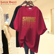 LOVER RUCCI法國(guó)遮屁股印花短袖t恤女2025年夏季新款大版中長(zhǎng)款寬松半袖純棉 XB033紅色 S 80-110斤