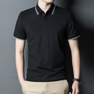 沐秋（MUQIU）夏季薄款男短袖純色POLO領(lǐng)潮牌休閑簡(jiǎn)約體恤修身針織百搭舒適上衣 黑色 M(體重100-120斤)