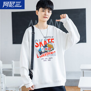 阿尼三青少年衛衣男大童春秋季薄款長(cháng)袖T恤衫潮流帥氣初中高中學(xué)生秋裝 白色（卡通動(dòng)漫+螺紋收口） M