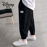 迪士尼（Disney）男童褲子薄款2024新款中大童夏季防蚊褲長(zhǎng)褲夏款兒童運(yùn)動(dòng)速干褲夏 黑色 棉麻防蚊褲 160碼建議身高150cm