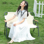 ADVSUS官方香港潮牌少女夏裝初中生雪紡長(cháng)款過(guò)膝連衣裙女中學(xué)生紗裙高中生小清新裙子 白色 XXL(135-145斤)