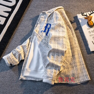 魯賓克小香風(fēng)格子外套男秋季美式潮牌寬松百搭ins潮流男學(xué)生夾克上衣服 XXF003杏色【高質(zhì)量】 3XL