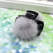 萬(wàn)寶資韓版發(fā)夾抓夾水貂毛球夾子毛絨小號爪夾毛毛發(fā)卡飾品發(fā)飾發(fā)抓頂夾 灰色