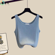 維菲樂(lè )（WEIFEILE）大碼女裝襯衫胖mm200寬松顯瘦遮肚子藏肉減齡時(shí)髦牛仔褲休閑套裝 藍色背心【單上衣】 2XL【建議140-160斤】