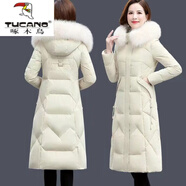 啄木鳥(niǎo)（TUCANO）女士羽絨服新款冬季加厚保暖大碼過(guò)膝長(cháng)款修身顯瘦韓版女純色外套 米白色 L 85斤-斤