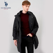 U.S. POLO ASSN.US保羅羽絨服男中青年外套連帽冬季保暖白鴨絨工裝外套男百搭男裝 黑色7014 M 165（105-120斤左右）