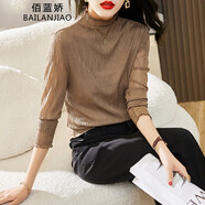 佰藍(lán)嬌打底衫女內(nèi)搭2025春秋冬女裝新款修身洋氣半高領(lǐng)長(zhǎng)袖蕾絲小衫上衣 咖色 L