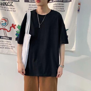 HKCZ新品2022款T恤男ins超火的短袖士條紋T恤潮牌港風(fēng)五分袖上衣服夏季半截袖體恤 黑色 5分T恤 S