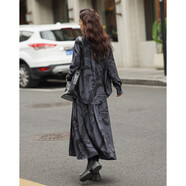 德瑪納【新中式襯衫套裝裙】氣質(zhì)水墨風(fēng)襯衫+吊帶印花長(cháng)裙 黑色 L 