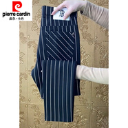 皮爾卡丹歐洲站條紋休閑褲男士2024秋季新款高品質(zhì)修身直筒小西褲 黑色  30 (110-125斤)