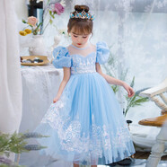 蓓然美（BeiRanMay）愛莎公主裙2025艾莎裙子六一兒童演出服生日禮物洋氣泡泡袖網(wǎng)紗裙 藍(lán)色公主裙 130 （建議身高114-123CM)