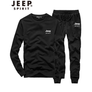 JEEP SPIRIT吉普衛(wèi)衣男套裝秋冬新款加絨加厚長袖休閑運動套裝男裝上衣打底衫 黑色套裝薄款（衛(wèi)衣+收腳褲） L
