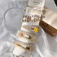 清晨的星星仿珍珠發(fā)夾網(wǎng)紅款邊夾少女森系仙女超仙一字發(fā)卡劉海bb夾韓國頭飾 花夏-六件套