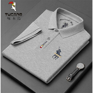 啄木鳥(niǎo)品質(zhì)男裝短袖polo保羅體恤衫男厚翻領(lǐng)T恤刺繡寬松休閑加大 灰色 XL 175