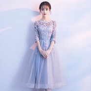 麥斯貝思宴會(huì)晚禮服裙簡(jiǎn)單大方女中長(zhǎng)款優(yōu)雅派對(duì)聚會(huì)洋裝黑色年會(huì)小禮服女 淺灰色 S