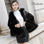 Radinka2024秋冬新款仿皮草外套女短款顯瘦連帽大衣百搭披肩毛領(lǐng)斗篷JMF 黑色加棉 加厚 均碼