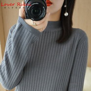 LOVER RUCCI法國純棉毛衣女秋冬加厚半高領(lǐng)打底衫內(nèi)搭針織衫全棉線寬松 灰色 2XL