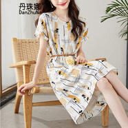 丹珠娜雪紡連衣裙子夏天女裝2024新品歐貨法式小個子氣質(zhì)休閑收腰裙子 白底幾何花 L