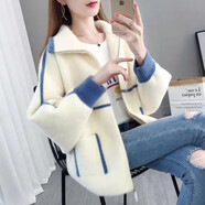 LBXB品牌2024新蝙蝠衫秋冬水貂絨外套春毛衣女加厚寬松慵懶風針織拉鏈 米白色 蝙蝠衫外套 S