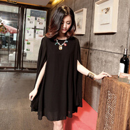 澤萬(wàn)邦斗篷雪紡衫女沙灘裙夏季背心連衣裙A字裙女裝蝙蝠衫上衣 黑色 M