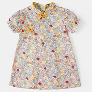 女童旗袍夏一歲女寶寶小裙子夏裝衣服童裝嬰兒連衣裙兒童漢服夏季 紅黃碎花 90