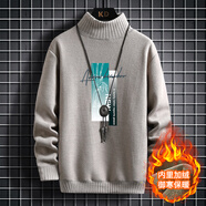 歌古森 青少年冬季加絨毛衣12-15歲男孩高領(lǐng)針織衫初中學(xué)生帥氣潮流大童 1516卡其(加絨) 加厚 XL (120-140斤左右)