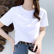 王熙麥白色t恤女短袖2023夏季新款寬松韓版女裝百搭休閑圓領(lǐng)半袖體恤女 白色圓領(lǐng)：無圖案 M 95-105斤