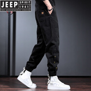 JEEP SPIRIT休閑工作服褲子男寬松哈倫褲秋冬季歐美風(fēng)配馬丁靴的褲子男加 黑色  常規 S 體重100-125斤