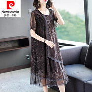 皮爾卡丹復(fù)古網(wǎng)紗拼接連衣裙女中年女士夏裝2025新款寬松200斤雪紡裙氣質(zhì) 豹紋色 4XL (建議165-185斤)