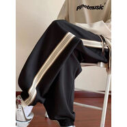 俞兆林春秋冬季美式哈倫衛褲子大碼300斤胖mm顯瘦運動(dòng)束腳褲加絨 黑色 5XL